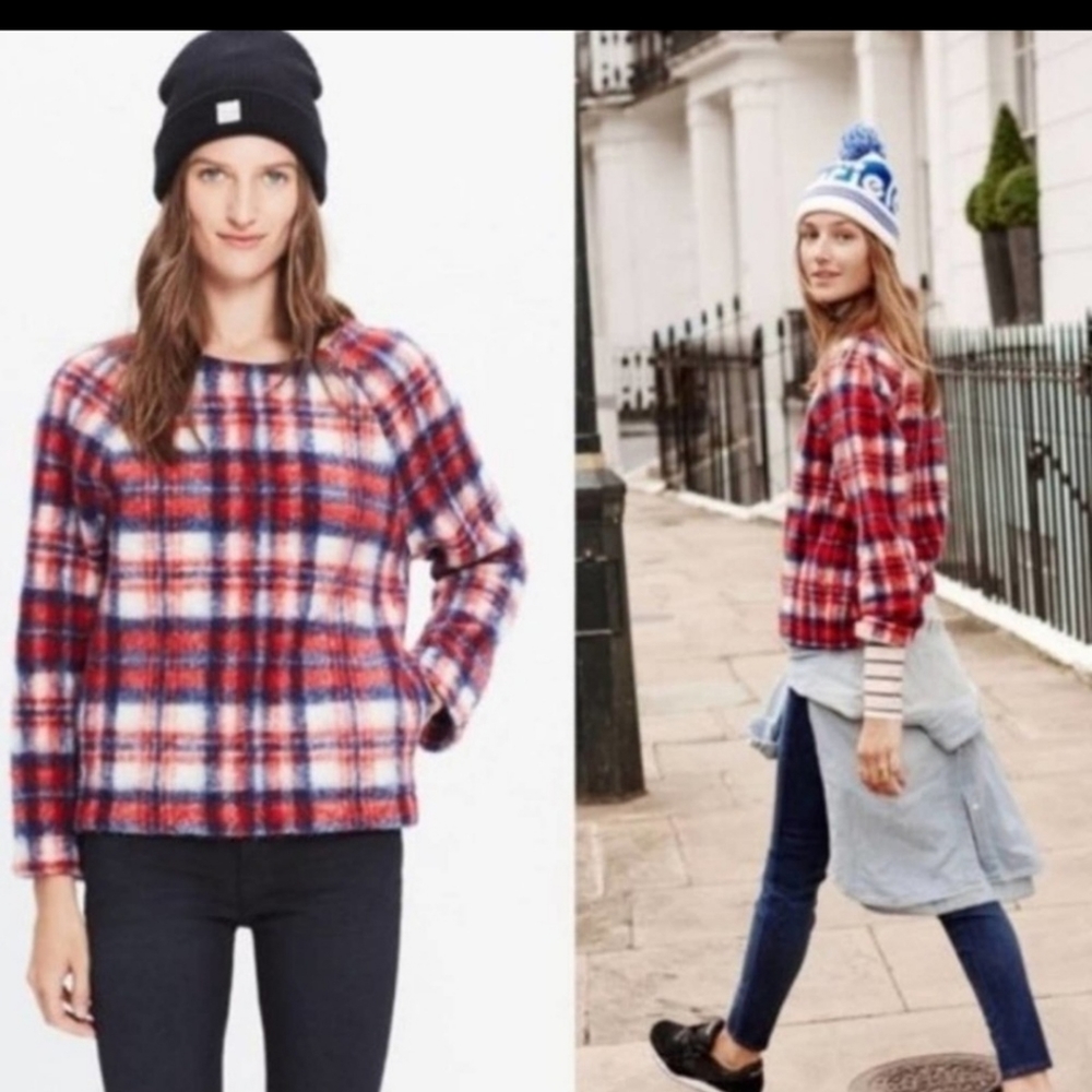Madewell Nicolette Plaid Wool Pocket Top/Sweater Size Medium